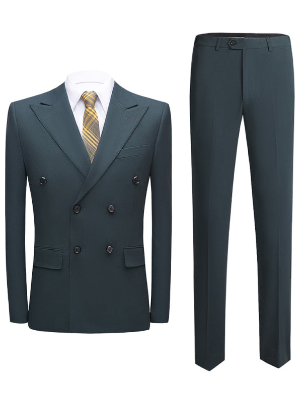 Men's Business Double-Breasted Woven Blazer Set - Opulent Empire