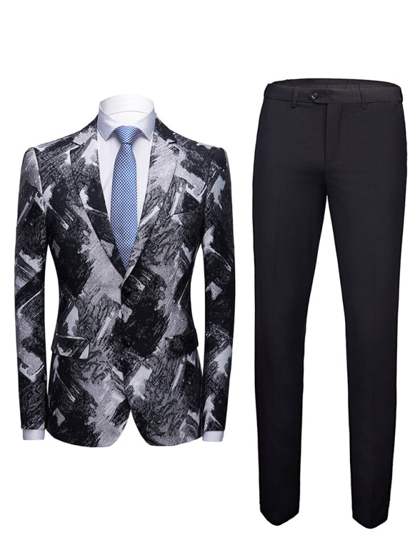 Abstract Print Lapel Collar Blazer Suit Set - Opulent Empire