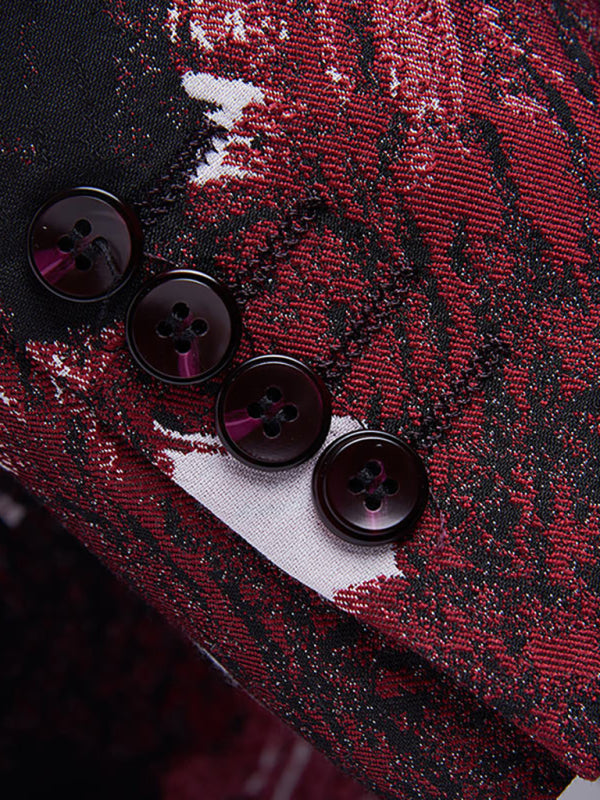 Abstract Print Lapel Collar Blazer Suit Set - Opulent Empire