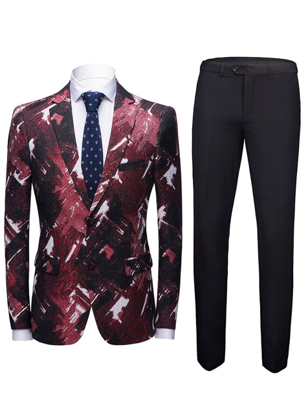 Abstract Print Lapel Collar Blazer Suit Set - Opulent Empire