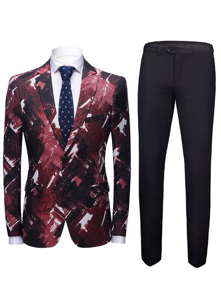 Abstract Print Lapel Collar Blazer Suit Set - Opulent Empire