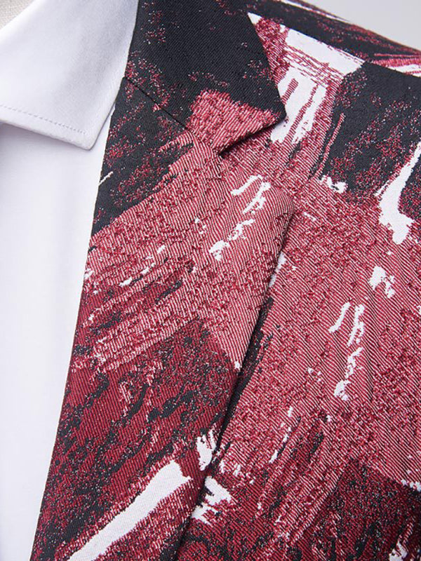 Abstract Print Lapel Collar Blazer Suit Set - Opulent Empire