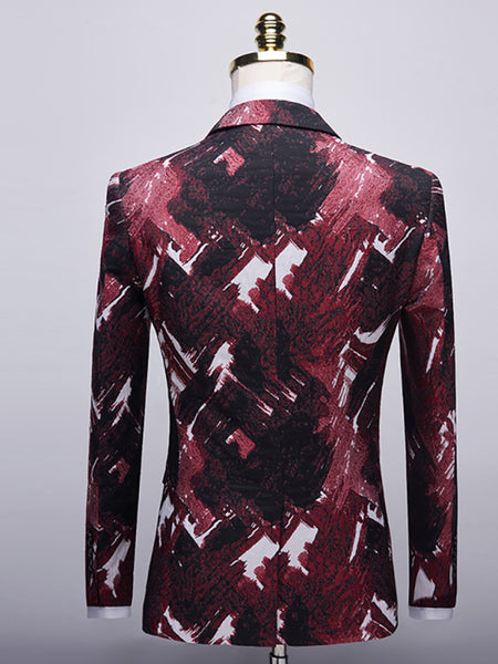 Abstract Print Lapel Collar Blazer Suit Set - Opulent Empire