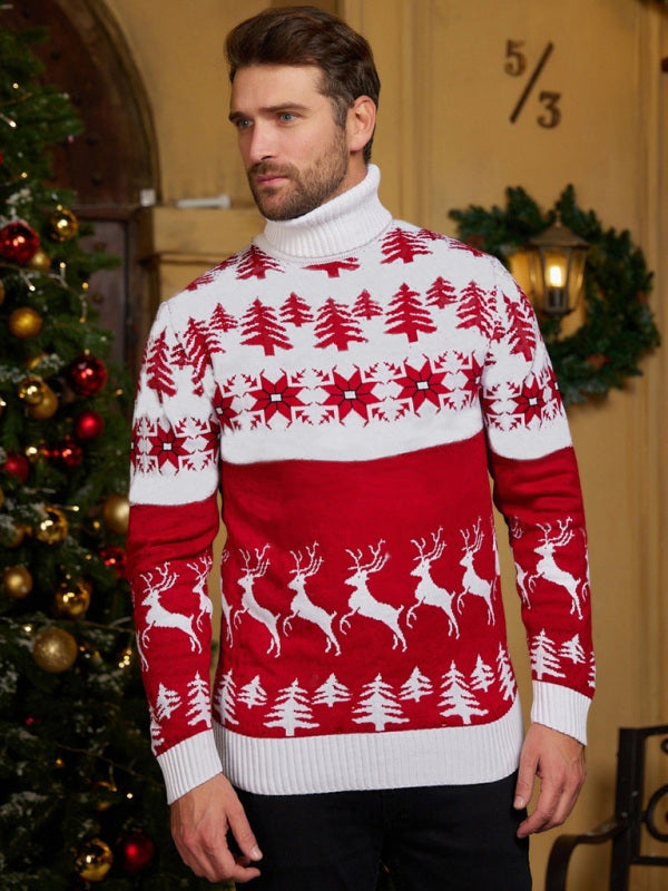 Marlowe Rivière — High Neck Christmas Theme Jacquard Couple Long Sleeve Sweater