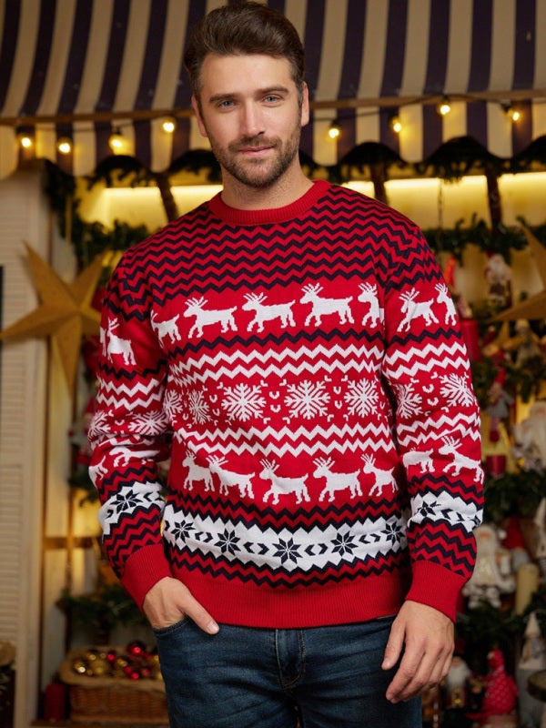 Emilian Beaumont — Men's Christmas Crew Neck Elk Jacquard Long Sleeve Sweater, alternate view 8