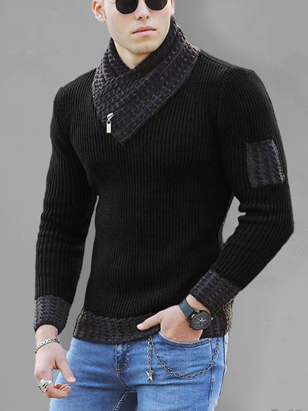 British Plus Size Men's Sweater Pullover Long Sleeve Scarf Turtleneck Men's Knitwear