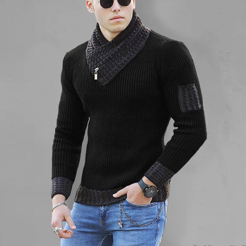 Dominic Beaumont — British Plus Size Men's Sweater Pullover Long Sleeve Scarf Turtleneck Men's Knitwear, alternate view 6