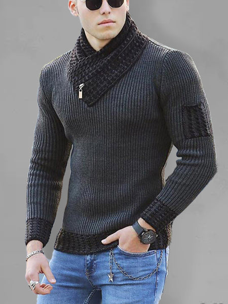British Plus Size Men's Sweater Pullover Long Sleeve Scarf Turtleneck Men's Knitwear