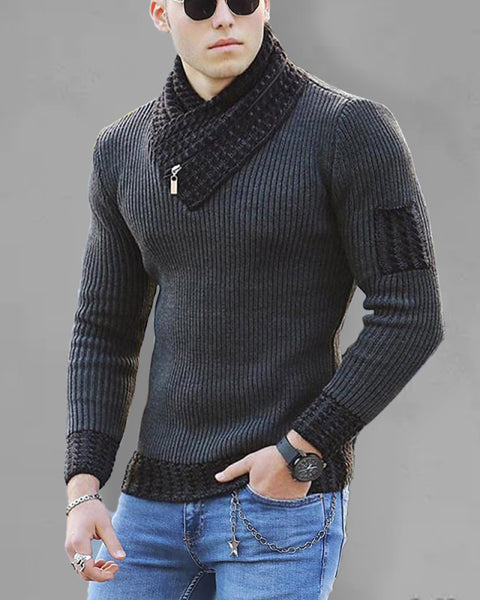 Dominic Beaumont — British Plus Size Men's Sweater Pullover Long Sleeve Scarf Turtleneck Men's Knitwear, alternate view 3