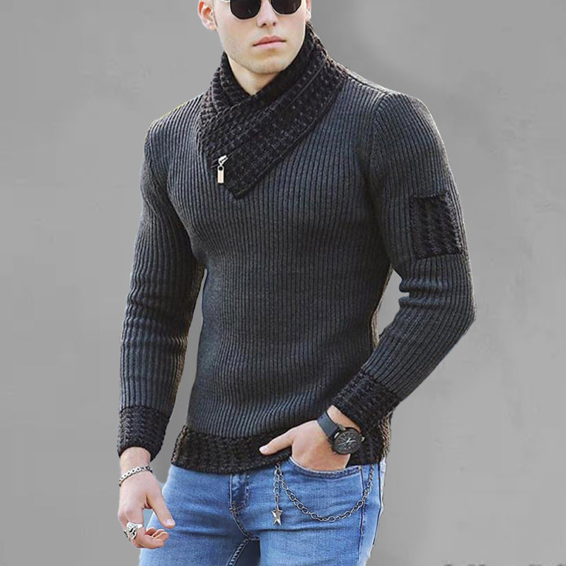 Dominic Beaumont — British Plus Size Men's Sweater Pullover Long Sleeve Scarf Turtleneck Men's Knitwear, alternate view 3