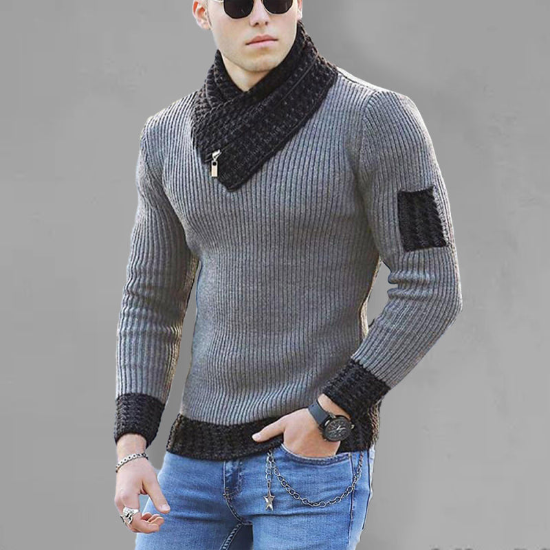 Dominic Beaumont — British Plus Size Men's Sweater Pullover Long Sleeve Scarf Turtleneck Men's Knitwear