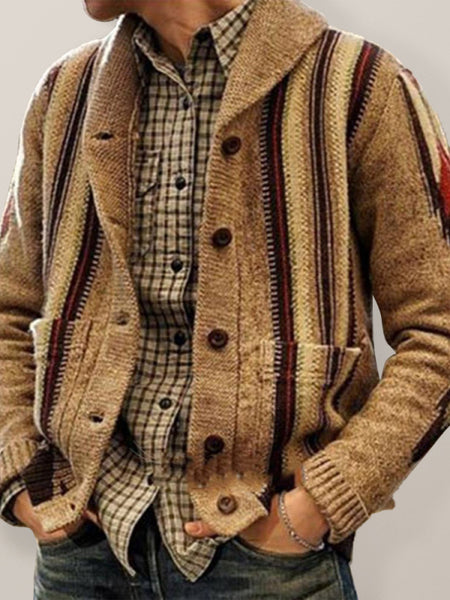 Autumn and winter long sleeve jacquard sweater lapel outer wear sweater jacket men