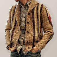 Aster Valmont — Autumn and winter long sleeve jacquard sweater lapel outer wear sweater jacket men