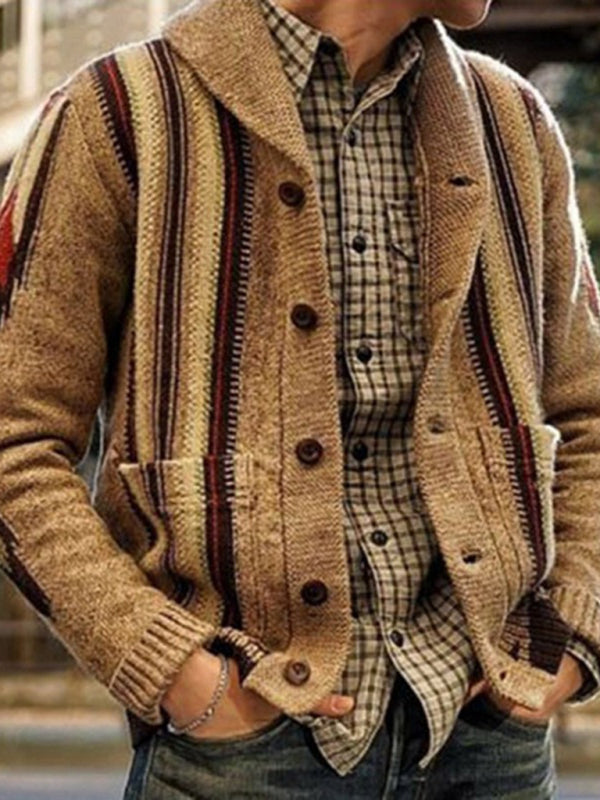 Aster Valmont — Autumn and winter long sleeve jacquard sweater lapel outer wear sweater jacket men, alternate view 3