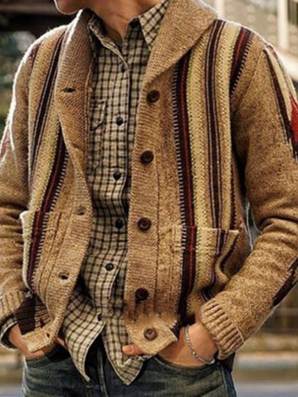 Aster Valmont — Autumn and winter long sleeve jacquard sweater lapel outer wear sweater jacket men, alternate view 2