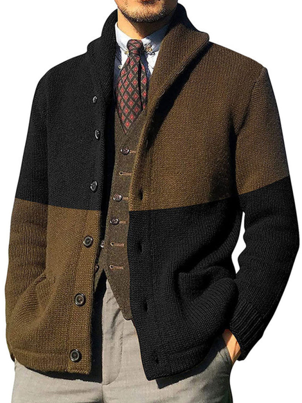 Etienne Laurent — Men's Contrasting Color Block Button Long Sleeve Cardigan, alternate view 2