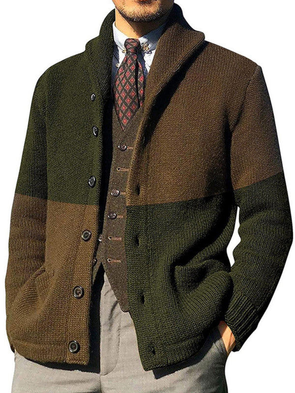 Etienne Laurent — Men's Contrasting Color Block Button Long Sleeve Cardigan, alternate view 3