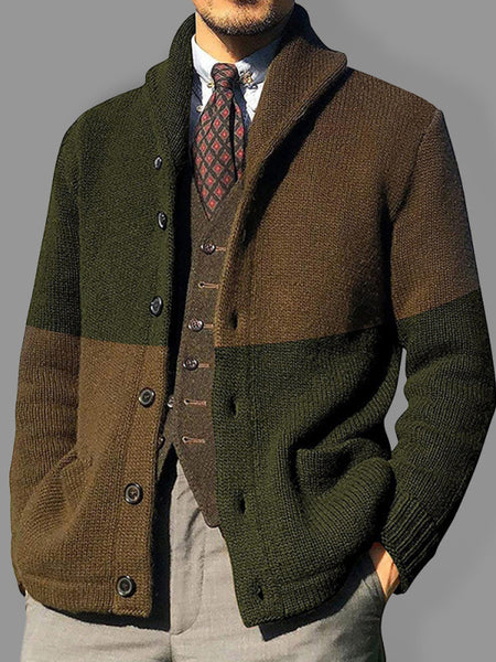 Men's Contrasting Color Block Button Long Sleeve Cardigan