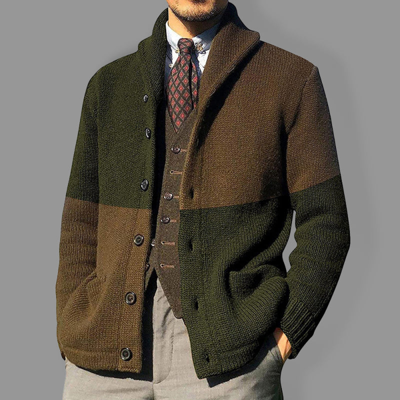Etienne Laurent — Men's Contrasting Color Block Button Long Sleeve Cardigan, alternate view 4