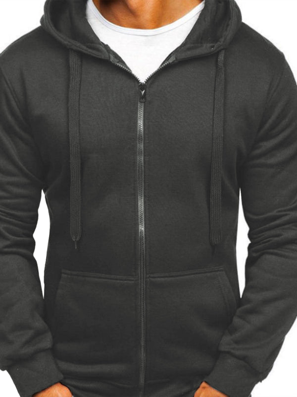 Yves Laurent — Men's Solid Color Basic Zipper Hoodie, alternate view 4