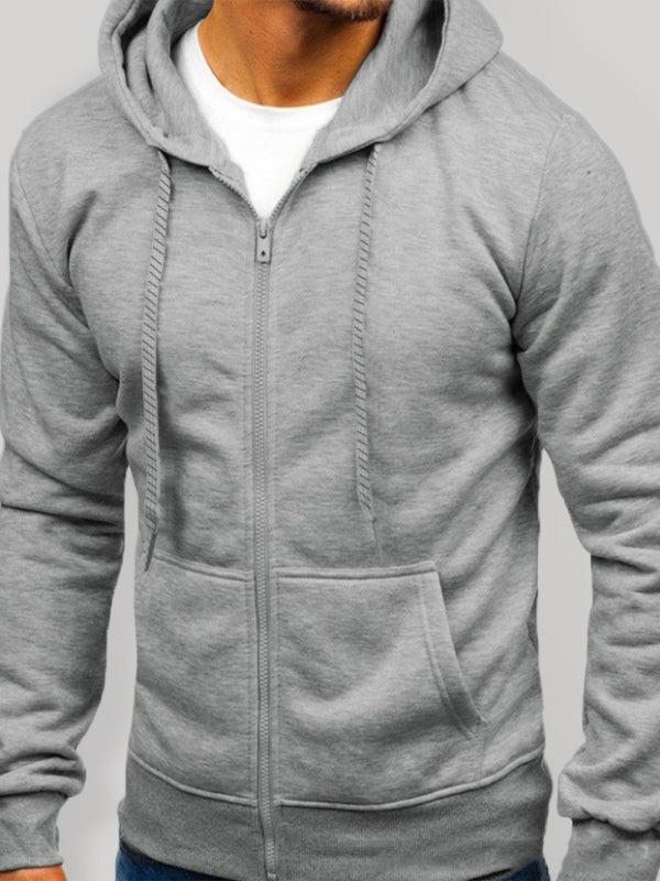 Yves Laurent — Men's Solid Color Basic Zipper Hoodie, alternate view 3