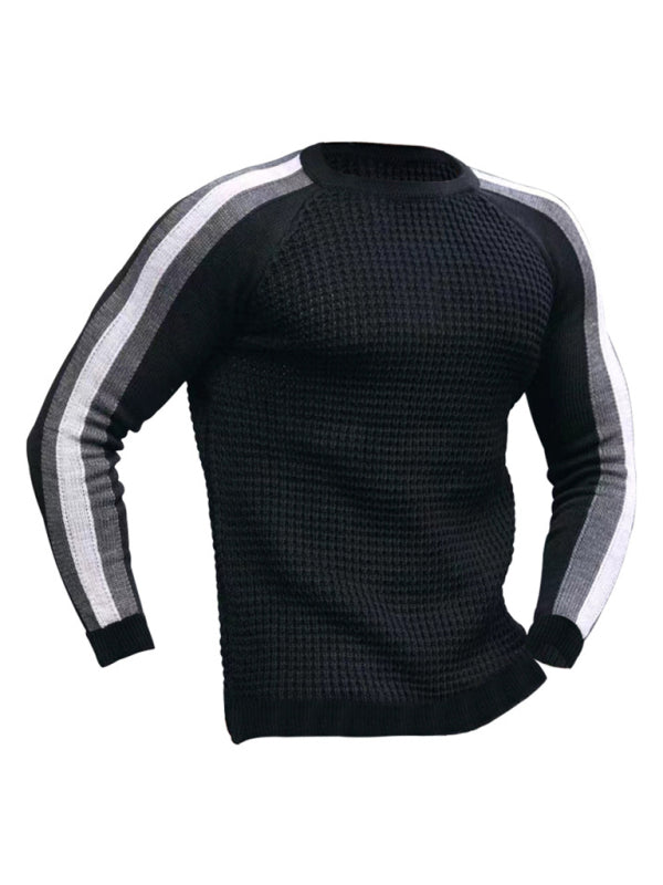 Wesley Laurent — Round neck color contrast t-shirt men's casual loose bottoming sweater, alternate view 13