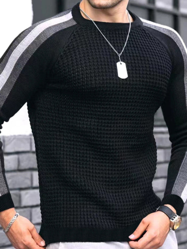Wesley Laurent — Round neck color contrast t-shirt men's casual loose bottoming sweater, alternate view 11