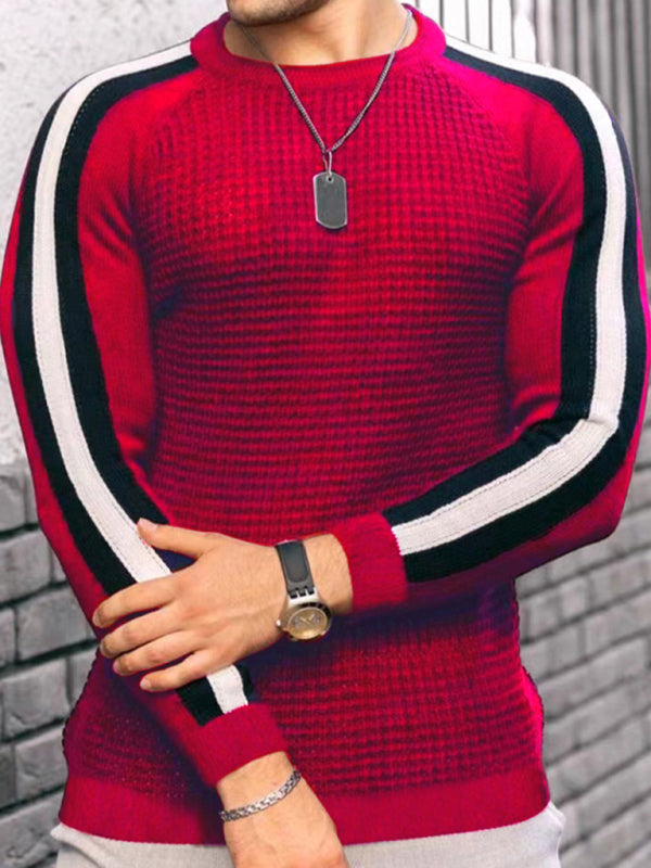 Wesley Laurent — Round neck color contrast t-shirt men's casual loose bottoming sweater, alternate view 19