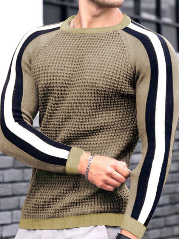 Wesley Laurent — Round neck color contrast t-shirt men's casual loose bottoming sweater, alternate view 6