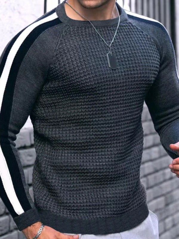 Wesley Laurent — Round neck color contrast t-shirt men's casual loose bottoming sweater, alternate view 15