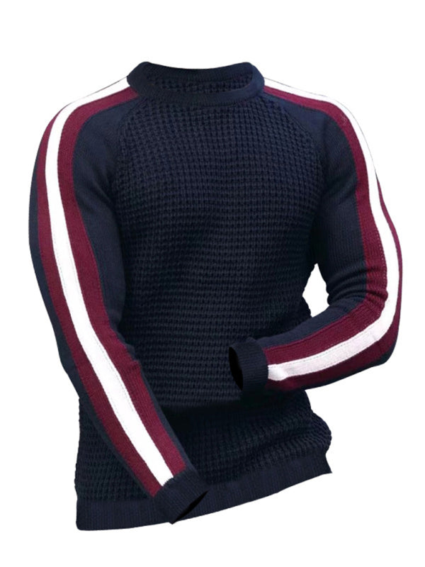 Wesley Laurent — Round neck color contrast t-shirt men's casual loose bottoming sweater, alternate view 9
