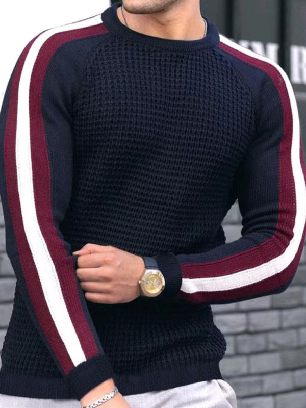 Wesley Laurent — Round neck color contrast t-shirt men's casual loose bottoming sweater, alternate view 10