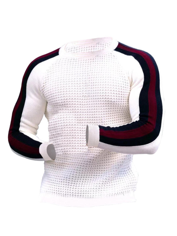 Wesley Laurent — Round neck color contrast t-shirt men's casual loose bottoming sweater, alternate view 2