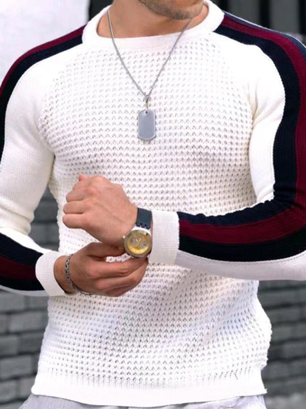 Wesley Laurent — Round neck color contrast t-shirt men's casual loose bottoming sweater