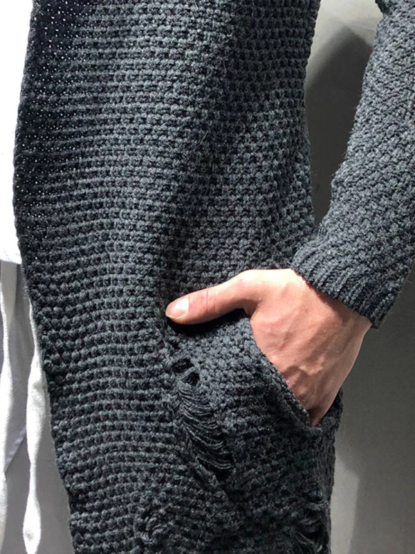 Fable Moreau — Solid Color Mid-Length Loose Cardigan Knitted Jacket, alternate view 4