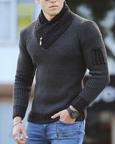 Men's Contrasting Color Stitching Scarf Business Casual Sweater