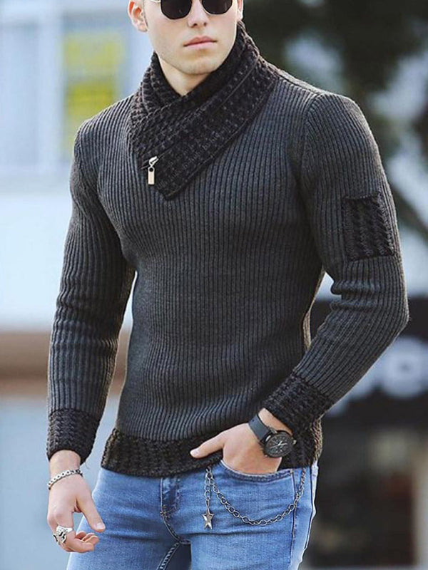 Augustin Beaumont — Men's Contrasting Color Stitching Scarf Business Casual Sweater, alternate view 2