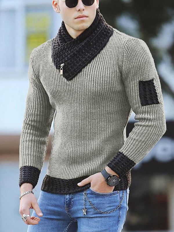 Augustin Beaumont — Men's Contrasting Color Stitching Scarf Business Casual Sweater, alternate view 6