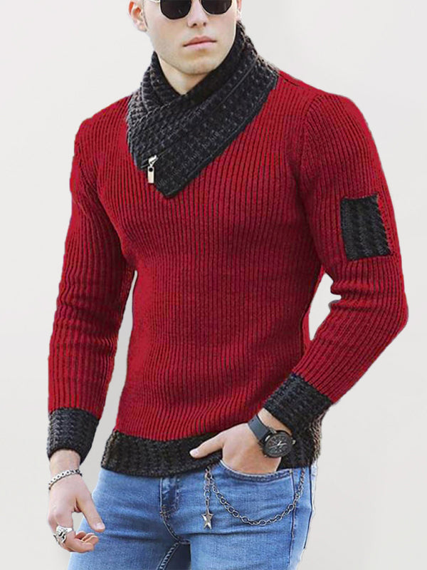 Augustin Beaumont — Men's Contrasting Color Stitching Scarf Business Casual Sweater, alternate view 3