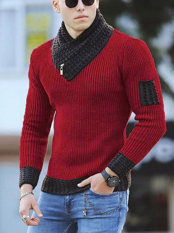 Augustin Beaumont — Men's Contrasting Color Stitching Scarf Business Casual Sweater, alternate view 4