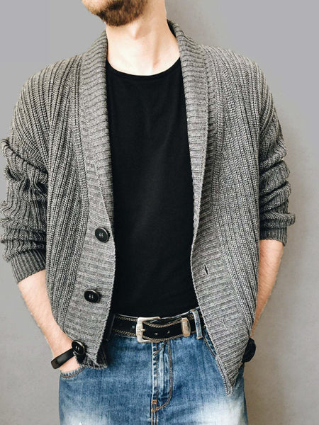 Men's Casual Ribbed Open Front Cardigan