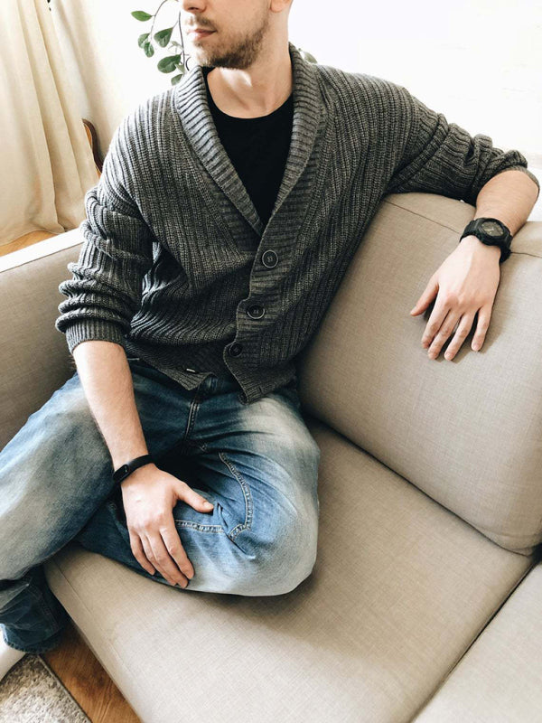 Thierry Laurent — Men's Casual Ribbed Open Front Cardigan, alternate view 9