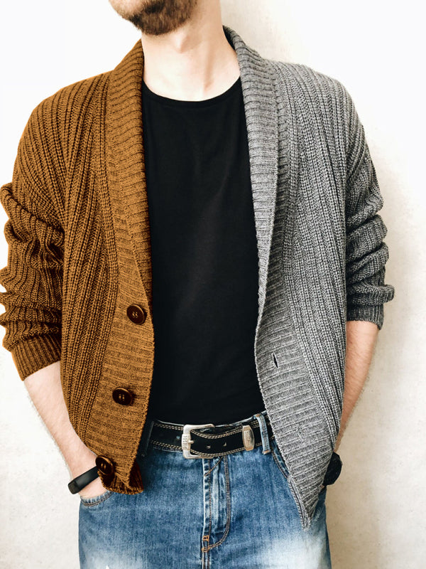 Remy Laurent — Men's Color Block Single Breasted Casual Knit Cardigan, alternate view 2
