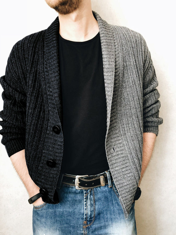 Remy Laurent — Men's Color Block Single Breasted Casual Knit Cardigan, alternate view 3