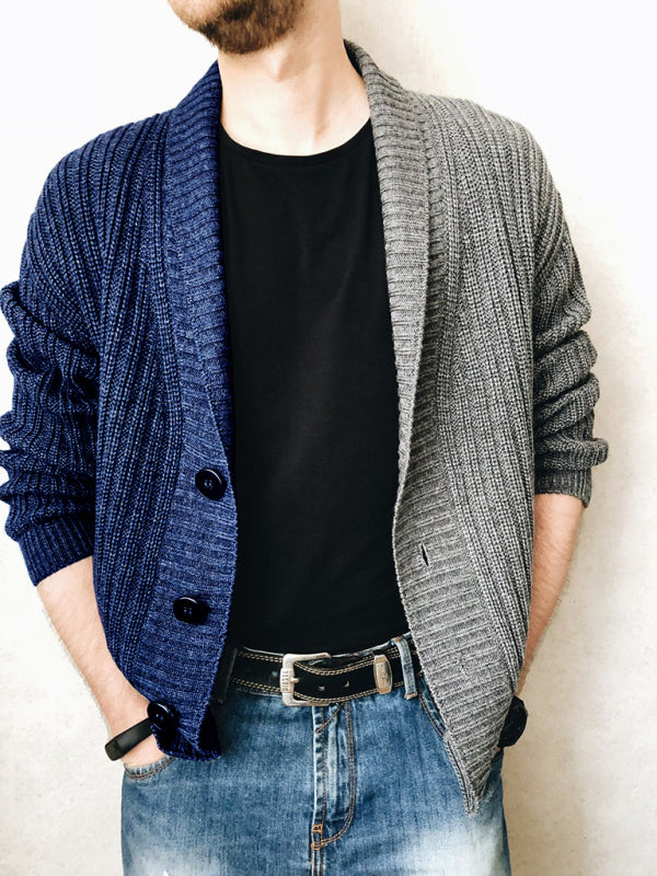 Remy Laurent — Men's Color Block Single Breasted Casual Knit Cardigan, alternate view 4