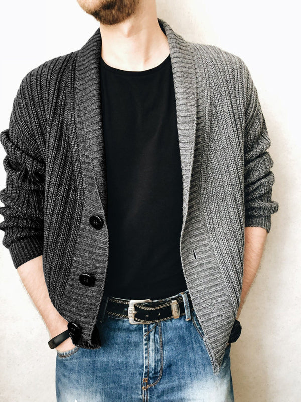 Remy Laurent — Men's Color Block Single Breasted Casual Knit Cardigan