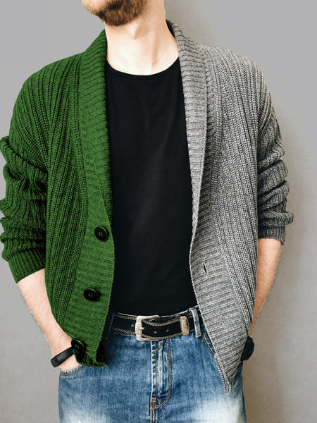 Men's Color Block Single Breasted Casual Knit Cardigan
