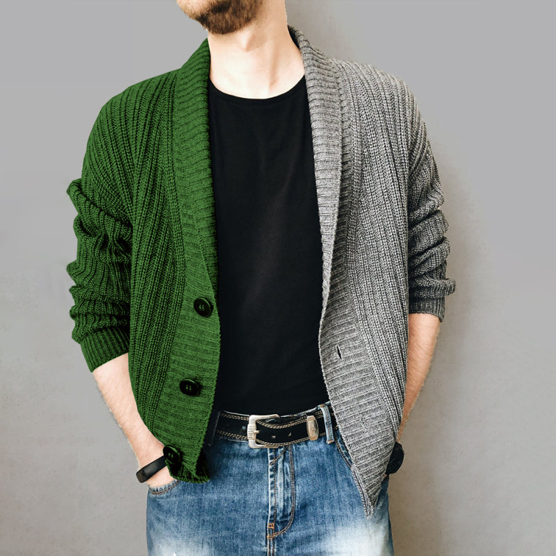 Remy Laurent — Men's Color Block Single Breasted Casual Knit Cardigan, alternate view 5