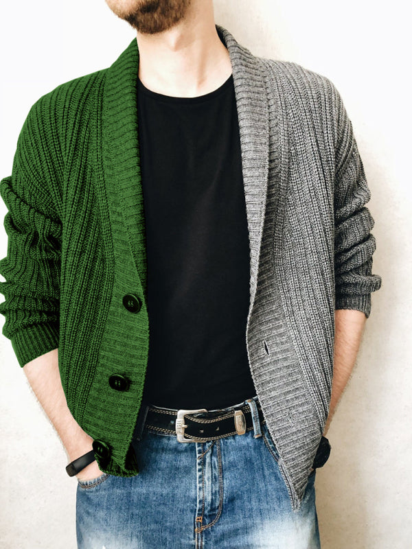 Remy Laurent — Men's Color Block Single Breasted Casual Knit Cardigan, alternate view 6