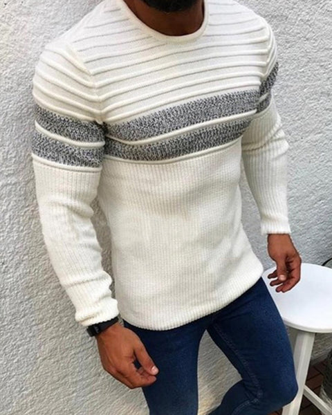 Men's Colorblock Stripe Casual Crew Neck Pullover